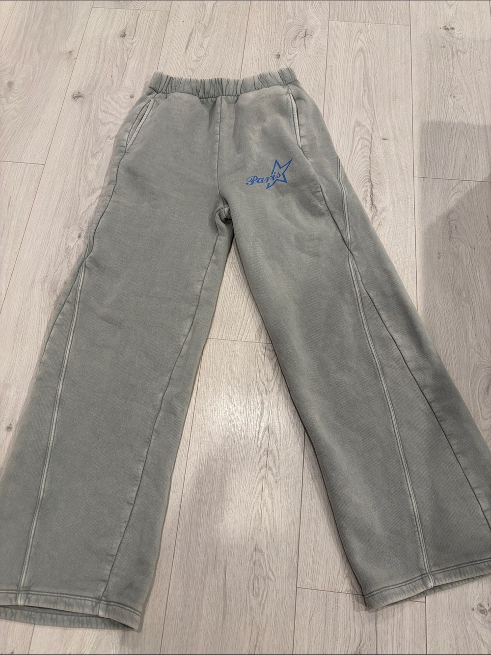 Zara Grey Wide-Leg Sweatpants with Blue Star Logo